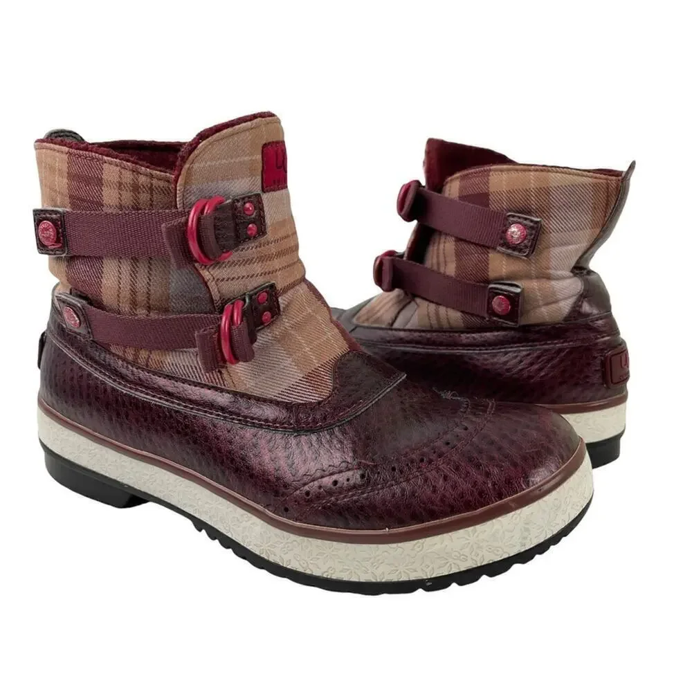 UGG Plaid Marrais Double Buckle Waterproof Lined Leather Upper Boots Womens 7